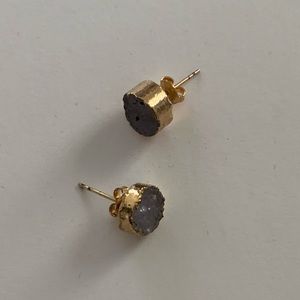Gold and Druzy Stone Stud Earrings